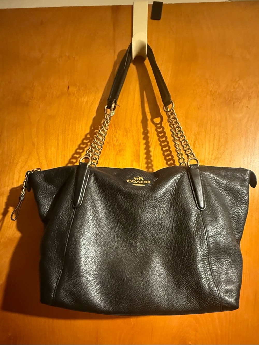 Coach Ava Black Pebble Leather Chain-Handle Tote - Picture 2 of 16